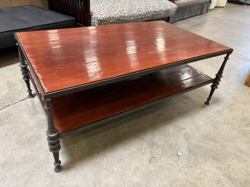 Large 2 Tier Cherry Finished Coffee Table with Barley Twist Wrought Iron Legs