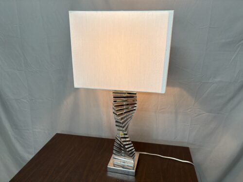 Crystal & Chrome Spiral Table Lamp w/ White Box Shade