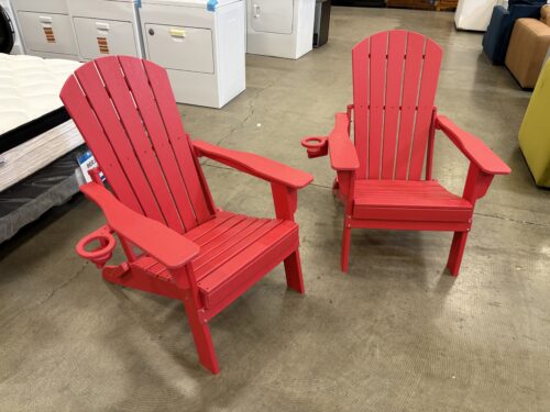 Vibrant Red Folding Adirondack Chair with Cup Holder (Set of 2)