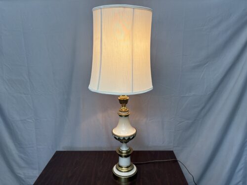 STIFFEL Vintage Cream & Brass Hollywood Regency Table Lamp