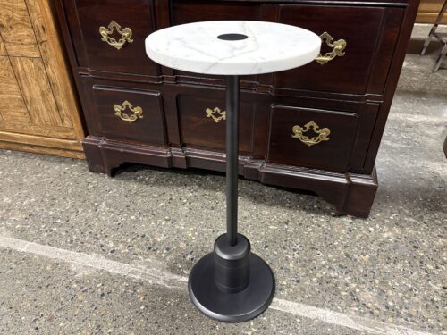 RESTORATION HARDWARE Lambeth Brushed Bronze & Arabescato Marble Round Side Table