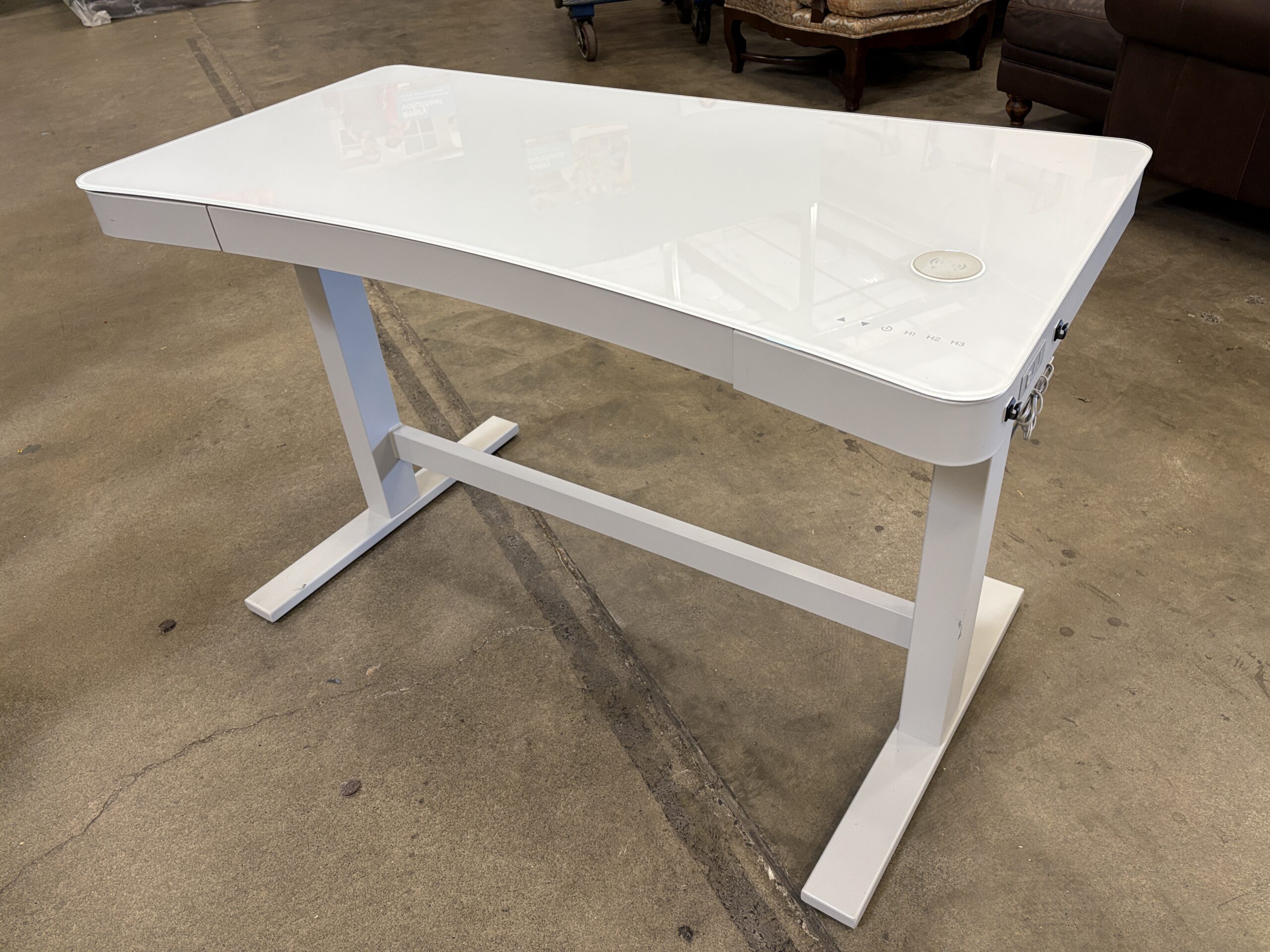 TWIN STAR White Glass Top Single Drawer Electric Standing Desk