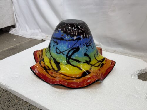 Vibrant Rainbow Hand-Blown Studio Art Glass Centerpiece Bowl