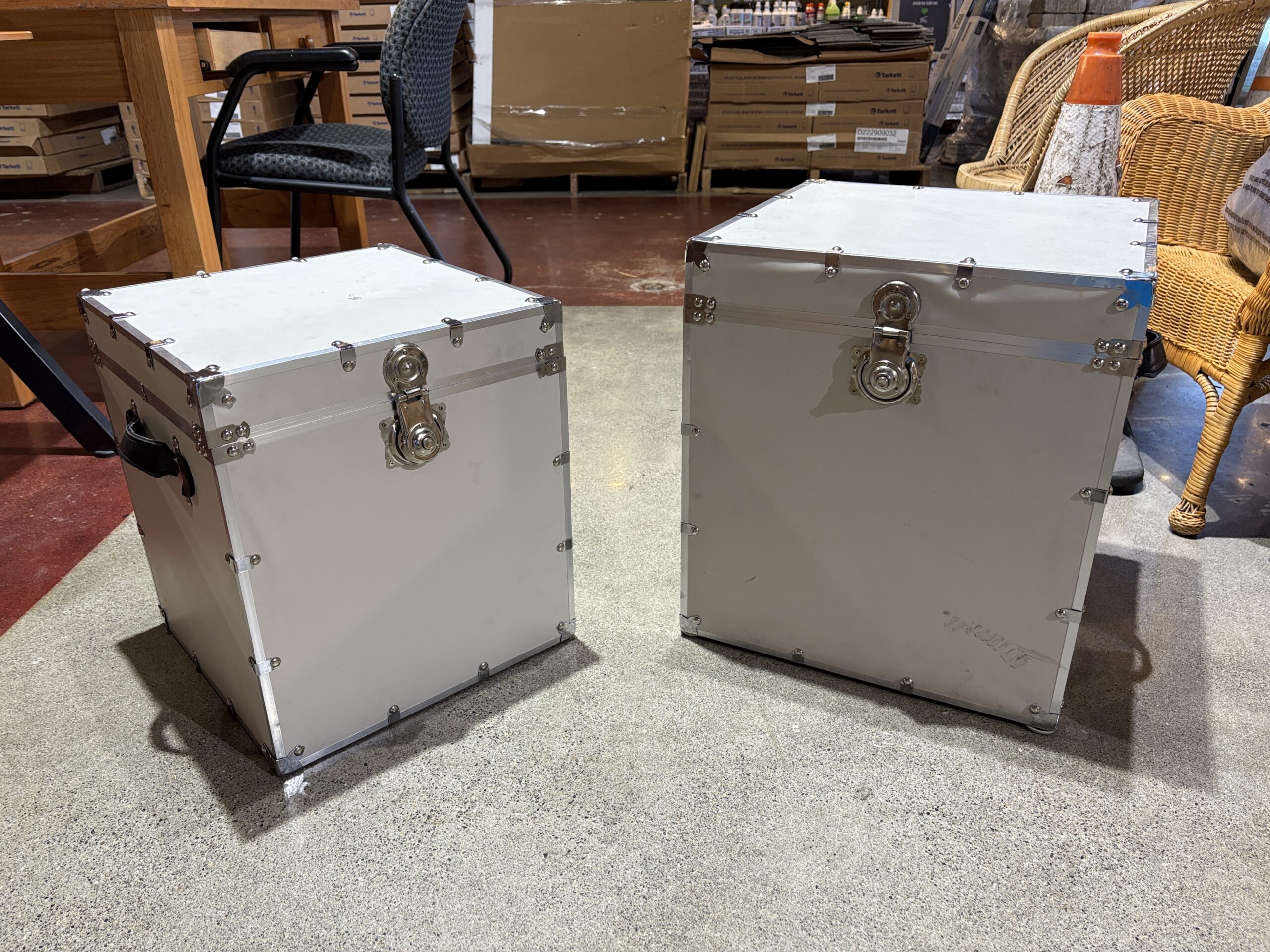 White Utility Trunk Set with Black Pulls (Set of 2)