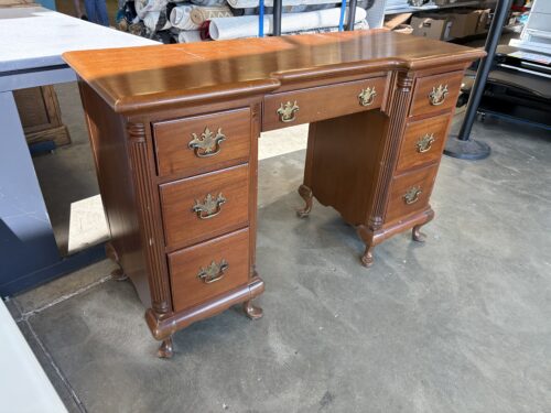 Vintage Wooden Desk with Decorative Brass Swing Pulls