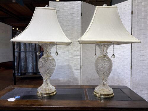 Vintage Cut Crystal Style Table Lamp with Gold Tone Base (Set of 2)