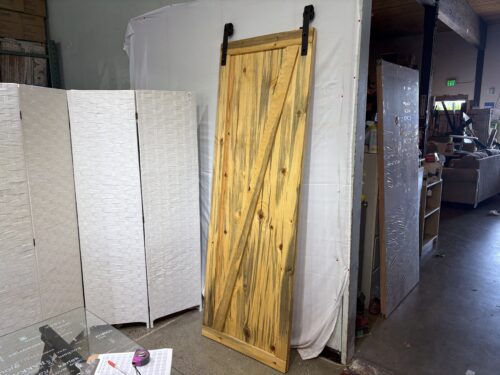 Natural Wood Sliding Barn Door with a Diagonal Brace (89.5"x29")