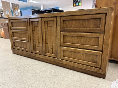 DIXIE Vintage Light Wood Mid-Century Brutalist Style 9-Drawer Low Dresser