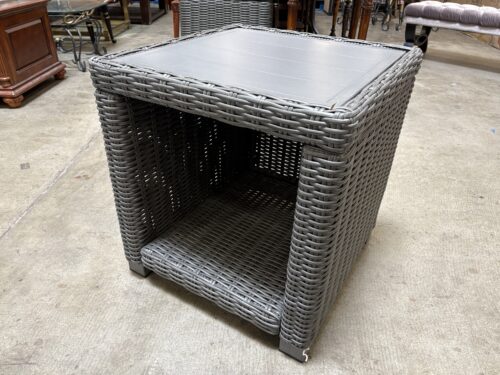Grey Vinyl Rattan Outdoor Accent Table