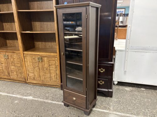 Dark Wood Traditional Curio Cabinet w/ Bottom Drawer