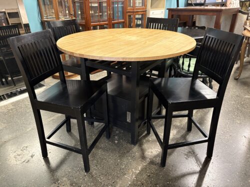 CRATE & BARREL Natural Top Drop Leaf Counter Table w/ 4 Black Slat Back Chairs