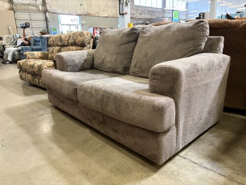Grey Herringbone Square Arm Loveseat