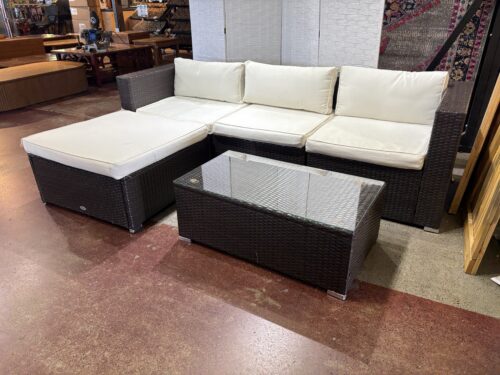 OUTSUNNY Outdoor Sectional Sofa with Ottoman and Coffee Table