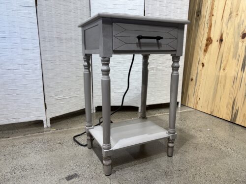 Single Drawer Nightstand with Shelf in Wirebrush Dark Gray with Power Outlets