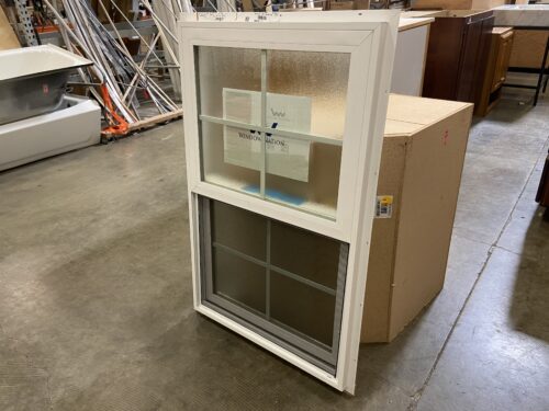 NEW! WINDOW NATION 40x25 White Vinyl Vertical Sliding Window with Pebble Textured Privacy Glass