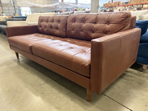 JOYBIRD Eliot Sleek Brown Tufted Leather Sofa in Santiago Cigar