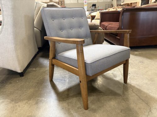 BAXTON STUDIOS Modern MCM Style Walnut Natural Finished Base with Grey-Blue Cushion
