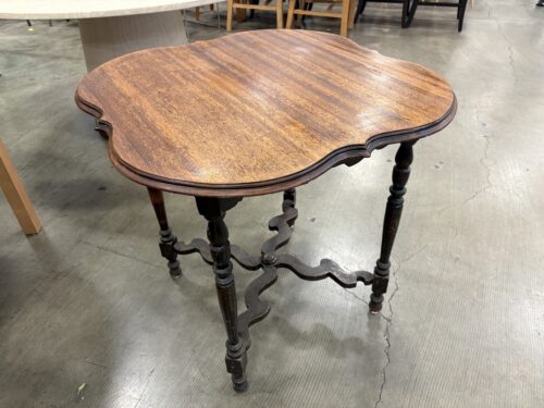 Vintage Petite Wooden Bistro Table with Carved Wood Details
