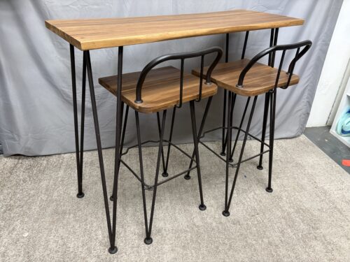 Outdoor Industrial Live Edge Bar Set w/ 2 Chairs