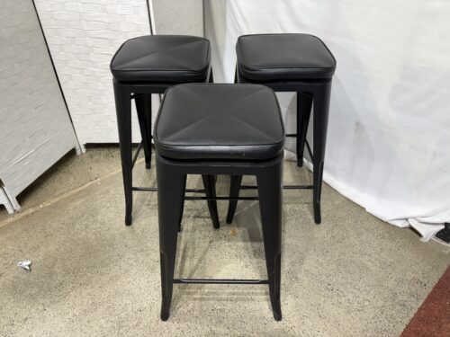Black Metal Barstool with Cushioned Swivel Top (Set of 3)