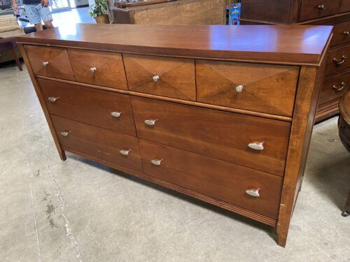 DAVIS INT'L Cherry Finished 6 Drawer Lowboy Dresser with Pyramid Drawer Fronts