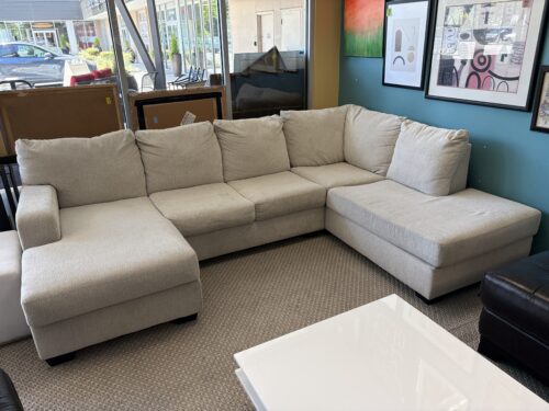 ASHLEY Sandy White Fabric Corner Sectional w/ Chaise
