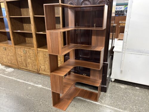 IOTXY Walnut Veneer Open Corner Bookshelf