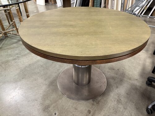 Contemporary Round Mixed Finish Dining Table with Metal Pedestal Cap Base