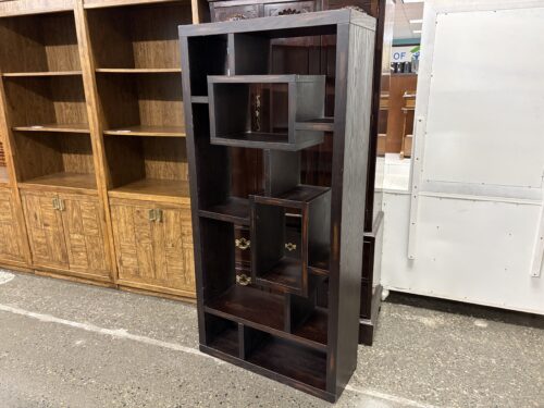 Dark Wood Asymmetrical Open Cubby Bookcase