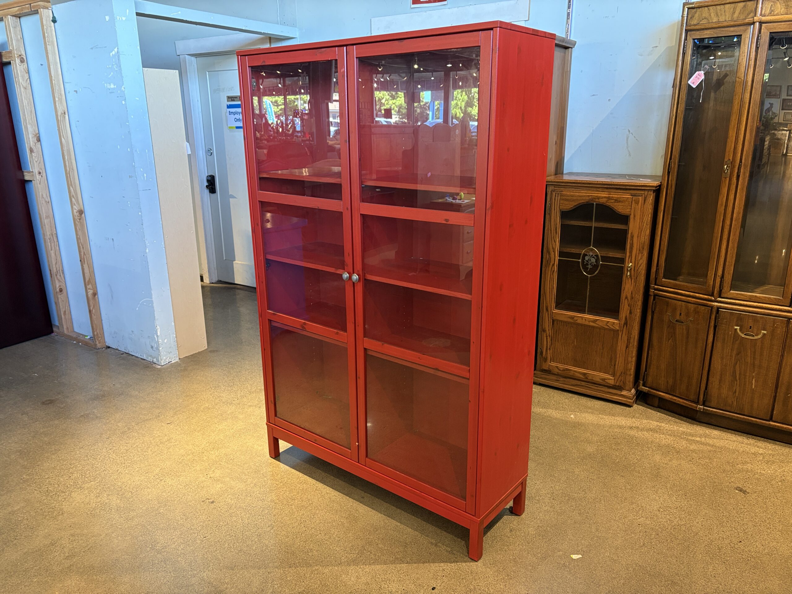 IKEA Linnarp Red Glass Door Display Cabinet