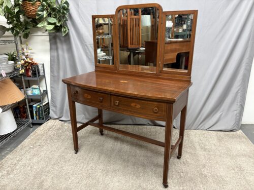 LUCE Vintage Mahogany Vanity Desk w/ Trifold Mirror
