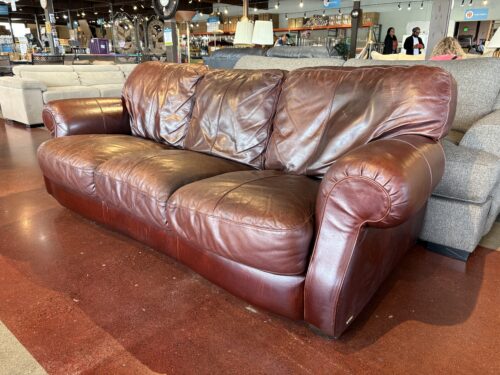 NATUZZI Vintage Italian Top-Grain Leather 3-Seater Sofa in Cognac Red