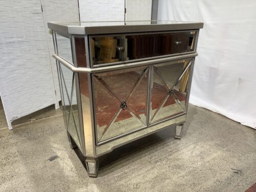 POWELL Contemporary Geometric Mirrored Side Cabinet