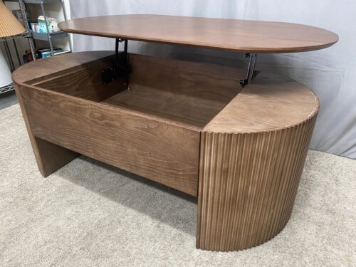 HOMARY Modern Oval Fluted Walnut Lift-Top Coffee Table