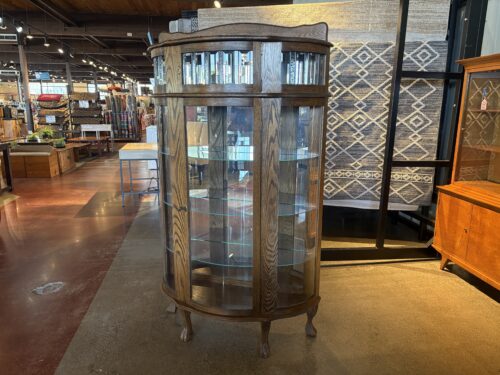 Vintage Bow Front Curio Cabinet with Claw Feet and Key