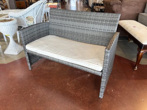 Outdoor Grey Wicker Bench with Cushion