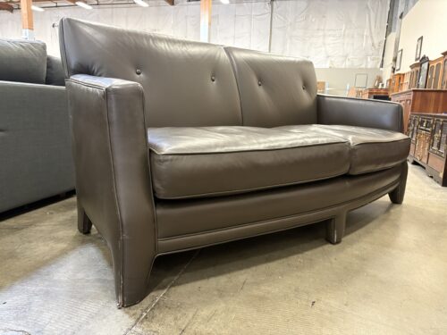 Contemporary Sleek Gunmetal Leather Loveseat with Curved Front Base