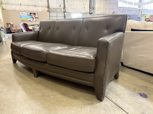 Contemporary Sleek Gunmetal Leather Sofa with Curved Front Base