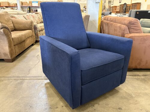 Navy Blue Square Arm Swivel Recliner with Interal Lever