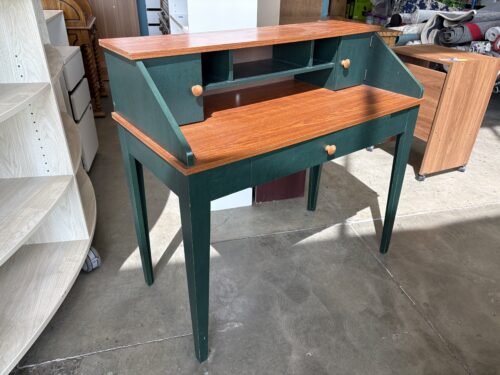 Wooden and Green Painted Writing Desk with Organizational Compartments