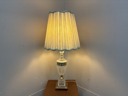Vintage Crystal & Brass Table Lamp with Exaggerated Linen Shade