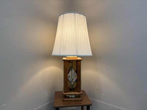 Vintage 70's Wooden Curio Style 4 Light Table Lamp with Exaggerated Linen Shade