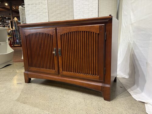 Double Door Fluted Storage Cabinet in Rich Brown Finish