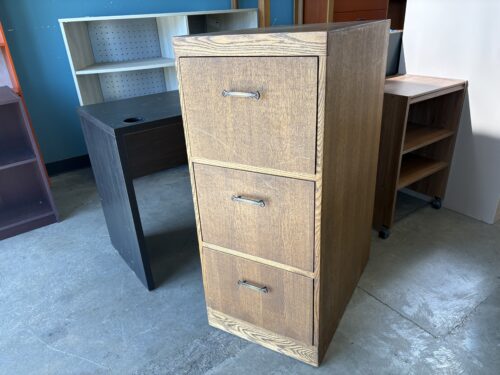 Vintage Walnut Finish 3 Drawer Filing Cabinet with Ornate Pulls