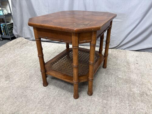 Vintage 2-Tier Bamboo Leg End Table w/ Cane Shelf