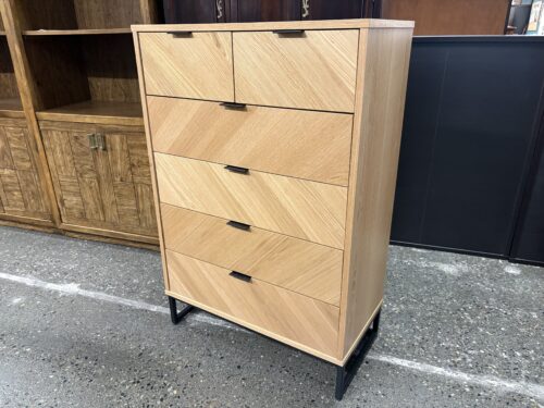 Light Oak Finish Modern Herringbone 6-Drawer Tall Dresser