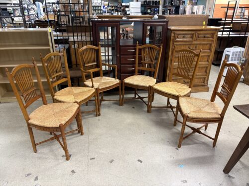 French Provincial Woven Rush Seat Spindle Back Dining Chair (Set of 6)