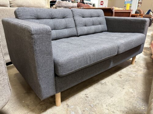 Grey Woven Square Arm Tufted Loveseat with Wooden Legs