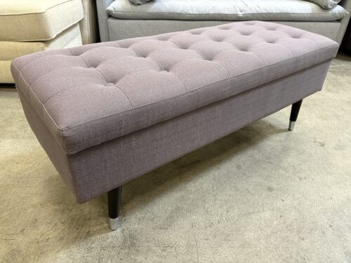 Pale Purple Tufted Storage Ottoman with Tapered Silver Capped Legs