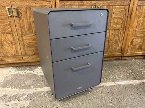 VARI Slate Metal Rolling 3-Drawer Filing Cabinet